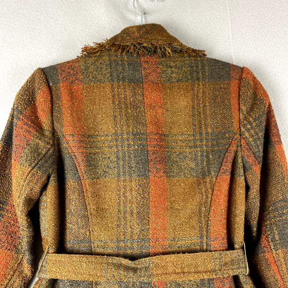 Anthropologie Cartonnier Plaid Wrap Blazer Women 0 Brown Fringe Tweed Fall - Picture 15 of 16